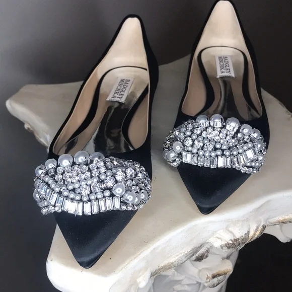 Badgley Mischka Octavia flats embellished black satin size 7 - Picture 5 of 8